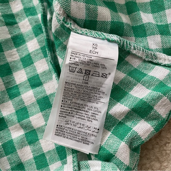 LINEN BLEND GINGHAM PUFF SLEEVE WRAP DRESS - Picture 6 of 6